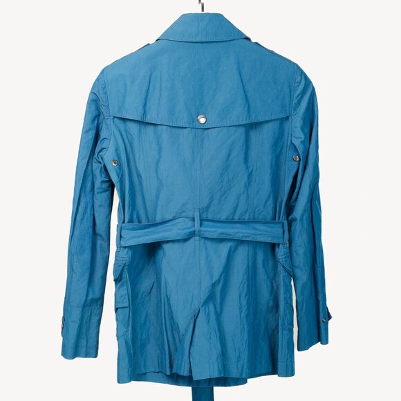Burberry Brit Blue Double-Breasted Belted Short Rain Coat - Picture 2 of 13
